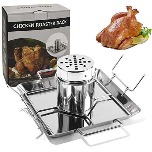 goldmiky Hähnchenbräter, Bierdose Hühnchen Bräter Ständ Bräter aus Edelstahl, Herausnehmbares Hähnchenregal mit vertikaler Antihaftbeschichtung für Backofen oder Grill Zubehör Hähnchenbräter von goldmiky