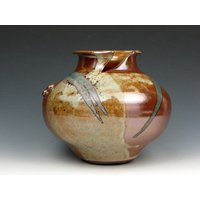 Breites Gefäß Mit Split Rim - Shino Vase Glänzend Gold Luster 5, 5 "X 6" X Goneaway Pottery | V3964 von goneawaypottery
