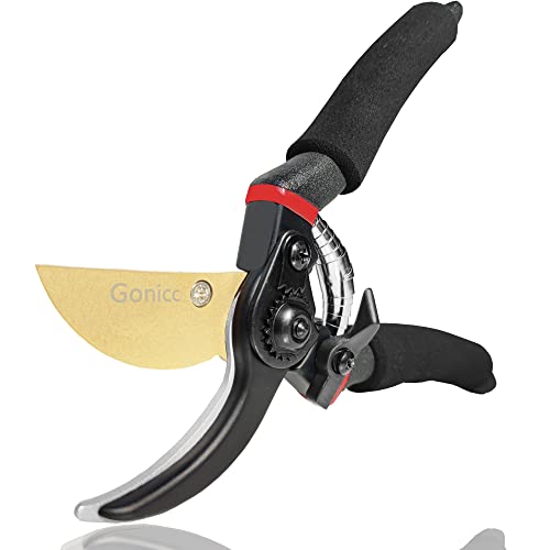 Gonicc Gartenschere Geschmiedete Titan beschichtete Premium Baumschere Rebschere (GPPS-1003), Bequeme Bypass. aus SK5 Stahl. Comfort Bypass Rebschere Rosenschere. Bonsaiwerkzeug von gonicc