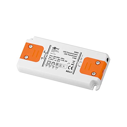 Goobay 30000 LED Transformator 230V auf 12V – LED Niedervolttrafo für LED Beleuchtungen – Gesamtlast bis 6 W – 99 x 46 x 11 mm, Weiß/Orange von goobay