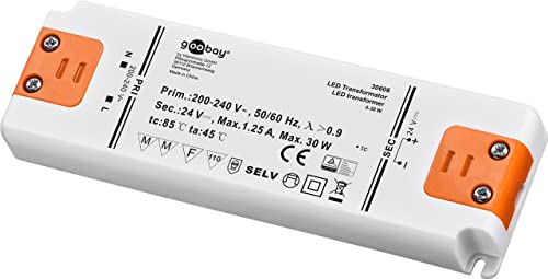 goobay 30606 230V Spot Transformator 30W Gesamtlast Treiber DC Gleichspannung LED Driver 24V Trafo kein Flackern, Kunststoff, W, Weiß, 30 Watt von goobay