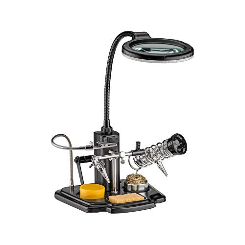 goobay Löthilfe Dritte Hand, mit LED Lupenleuchte & 3 Krokodilklemmen, Lötstation Zubehör inkl. Lötkolbenhalter, für Platinen & Modellbau - 45241 von goobay