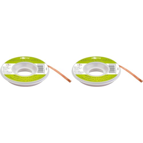 Goobay 45246 Entlötlitze 2mm reines Kupfer Entlötdraht zur Lötzinn Entfernung an Lötstellen Entlöten ideale Wärmeleitfähigkeit Lötlitze 1,5 m Spule (Packung mit 2) von goobay