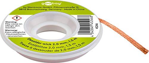 goobay Entlötlitze 2mm, 1.5m langer Entlötdraht aus reinem Kupfer, Saugband zum sauberen Entfernen von Lötzinn auf Platinen - 45246 goobay Entlötlitze 2mm, 1.5m langer Entlötdraht aus reinem Kupfer, Saugband zum sauberen Entfernen von Lötzinn auf Platinen - 45246 von goobay