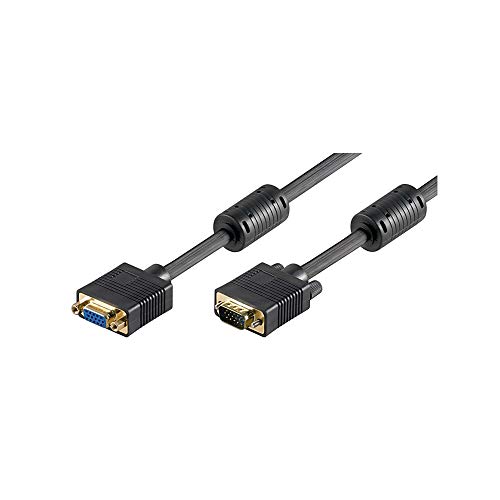 Goobay 50486 VGA Verlängerungskabel 3m / Monitorkabel verlängern / Full HD SVGA Bildschirmkabel / VGA Stecker auf Buchse 15 polig / 2x Ferritkern Monitor Kabel / Schwarz / 3 Meter von goobay