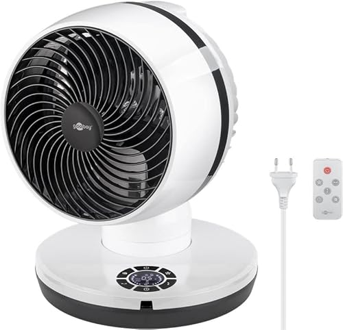 goobay 59515 Leistungsstarker Ventilator mit Fernbedienung Ø 23 cm (9 Zoll) / Multidirektionale Oszillation / 70W Elektromotor mit 4 Leistungsstufen + 2 Intervallfunktionen von goobay