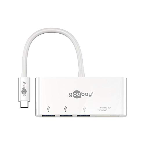 Goobay 62097 USB-C Multiport Adapter mit drei USB 3.0 Anschlüssen + Card Reader für SD / MMC- und MicroSD Speicherkarten / USB-C auf 3x USB A + SD / microSD Kartenlesegerät von goobay