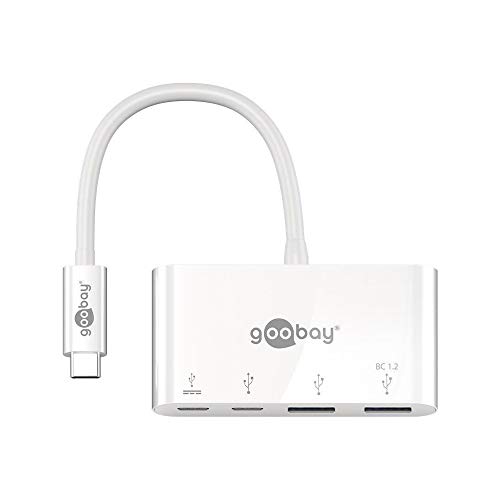 Goobay 62112 USB-C Multiport-Adapter USB, PD, weiß, 100W - erweitert ein USB-C Gerät um zwei USB 3.0- und einen USB-C, Anschluss, von goobay