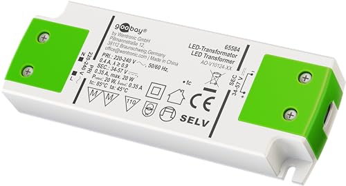 Goobay 65584 LED Trafo 350 mA/20 W/LED Transformator für Konstantstrom/LED Treiber Konstantstromquelle/Transformator Innenbeleuchtung/Netzteil Licht Goobay 65584 LED Trafo 350 mA/20 W/LED Transformator für Konstantstrom/LED Treiber Konstantstromquelle/Transformator Innenbeleuchtung/Netzteil Licht von goobay