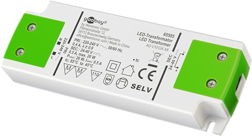 goobay 65585 LED Trafo 500 mA/20 W/LED Transformator für Konstantstrom/LED Treiber Konstantstromquelle/Transformator Innenbeleuchtung/Netzteil Licht goobay 65585 LED Trafo 500 mA/20 W/LED Transformator für Konstantstrom/LED Treiber Konstantstromquelle/Transformator Innenbeleuchtung/Netzteil Licht von goobay