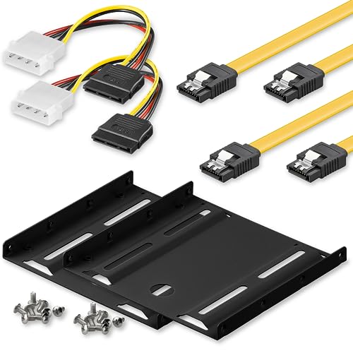 Goobay 65725 2X SSD Festplatte Einbaurahmen 2,5 auf 3,5 / SSD Halterung zum Einbau von 2,5" Festplatten in 3,5" Gehäuse / 2X Stromkabel 5,25 Stecker zu SATA Kabel / 2X PC Datenkabel 6 Gbit/s von goobay