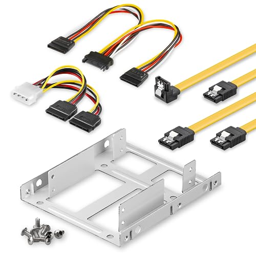 Goobay 65726 SSD Festplatte Halterung zum Einbau von 2,5" Festplatten in 3,5" Gehäuse / 2x Stromkabel 5,25 Stecker zu 2x SATA & 2x SATA Stecker zu SATA Buchse / 2x PC Datenkabel 6 Gbits / Set von goobay