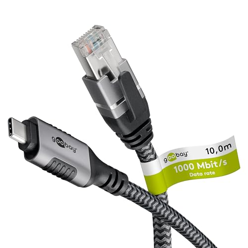 Goobay 70754 USB-C auf RJ45 Ethernet CAT 6 Kabel für stabile kabelgebundene Internetverbindung mit Router/Modem/Netzwerk Switch/Ersetzt USB auf RJ45 Adapter / 1 Gbit/s / 10 Meter von goobay