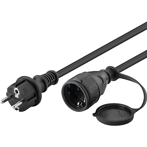 Goobay 71472 Stromkabel Verlängerung mit IP44 für Außenbereich; Wasserdichtes Outdoor Verlängerungskabel mit Schutzkontaktbuchse (Typ F, CEE 7/4) > Schutzkontaktstecker (Typ F, CEE 7/7) für Außen; 5m von goobay