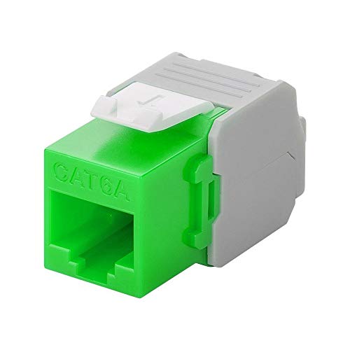 Goobay 90687 Keystone Modul RJ45 Buchse / CAT 6A Netzwerkstecker 500 MHz / UTP Ethernet Buchse 8P8C / LSA Montage für 5 - 9 mm Netzwerkkabel / Grün von goobay
