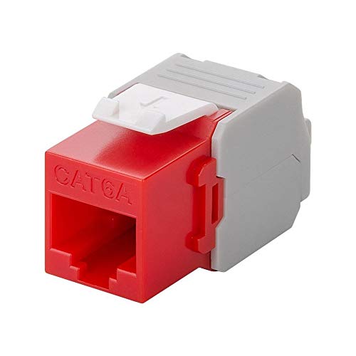 Goobay 90689 Keystone Modul RJ45 Buchse / CAT 6A Netzwerkstecker 500 MHz / UTP Ethernet Buchse 8P8C / LSA Montage für 5 - 9 mm Netzwerkkabel / Rot von goobay