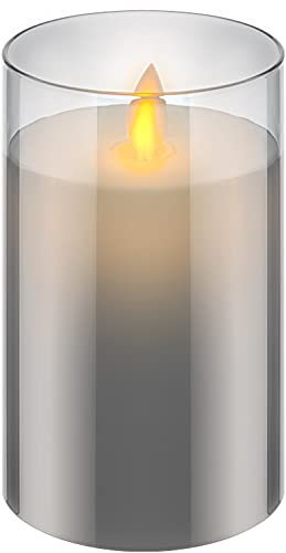 Goobay LED Echtwachskerze im Glas / 12,5cm hoch / Flammenlose Kerzen mit beweglicher Flamme / Batteriebetriebene Kerzen / LED Tisch Deko / LED-Kerzen mit Timer von goobay