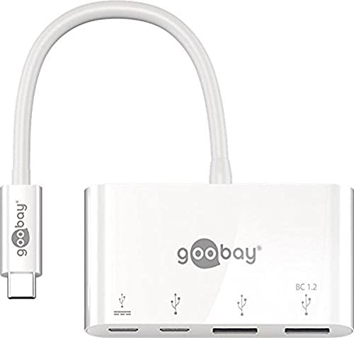 Goobay USB-C™ Multiport-Adapter USB, PD, weiß, 100W, 0.15 m, Plastiktüte - erweitert ein USB-C™ Gerät um zwei USB 3.0- und einen USB-C™-Anschluss von goobay