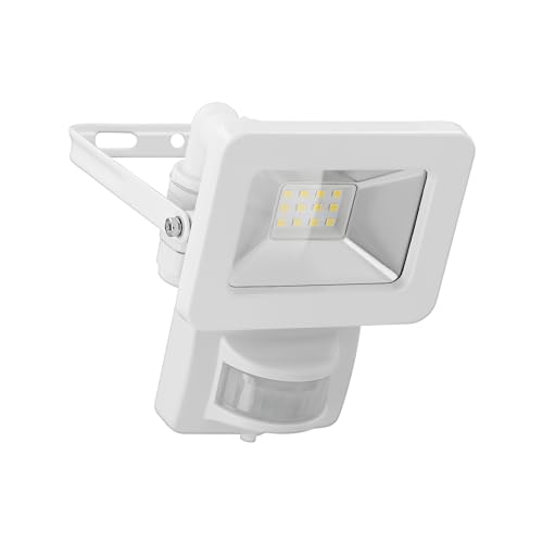 goobay 53878 LED Strahler Bewegungsmelder Außen 10W / PIR Sensor Außenstrahler IP44 / Neutralweißes Licht 850 lm/LED Scheinwerfer Fluter Wandmontage/Gartenstrahler/Weiß von goobay