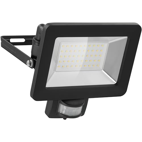 goobay 53883 LED Strahler Bewegungsmelder Außen 50W / PIR Sensor Außenstrahler IP44 / Neutralweißes Licht 4250 lm/LED Scheinwerfer Fluter Wandmontage/Gartenstrahler/Schwarz von goobay