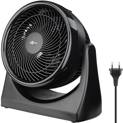 goobay 59516 Leistungsstarker Bodenventilator Ø 23 cm (9 Zoll) / Schwenkbare Oszillation / 30W Elektromotor mit 3 Leistungsstufen/Luftgeschwindigkeit 5 m/s, Schwarz von goobay