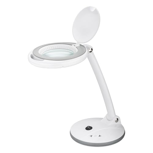 goobay 60363 Dimmbare LED Lupenleuchte/Lupenlampe mit Standfuß/Standlupe Licht / 6 W Leistungsaufnahme/Farbtemperatur 6500 K/Lichtstrom 450 lm/Betriebsspannung 230 V (AC), Weiß von goobay