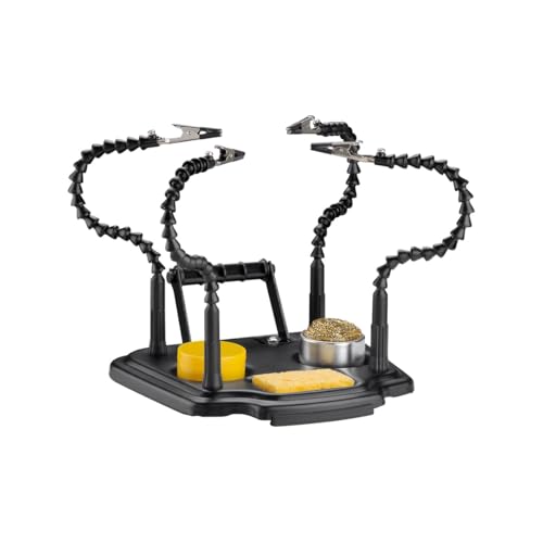 goobay 61669 Löthilfe mit 4 flexiblen Schwanenhals Armen und Krokodilklemmen/Lötstation/Dritte Hand/Für Löt und Bastelarbeiten/Werkzeug Zubehör/Inkl. Lötzinnhalter, Lötschwamm, Lötharz von goobay