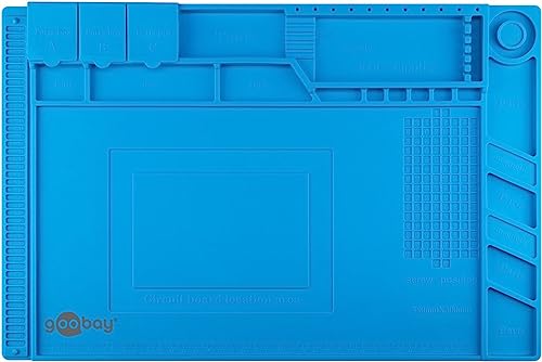 goobay 61670 Magnet Silikon Lötmatte/Geruchsfreie Arbeitsunterlage/Löten, Reparieren und Basteln/Rutschfeste Hitzebeständige Arbeitsmatte/Integriertes Lineal / 45 cm x 30 cm x 0,06 cm/Blau von goobay
