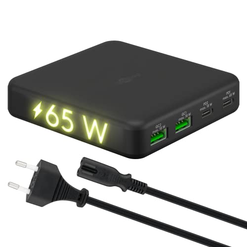 goobay 61772 Multiport 4-Fach USB-C Ladegerät mit 65W Leistung/lädt mehrere Geräte gleichzeitig über die USB-C (Power Delivery) Anschlüsse/Tischladegerät/Netzteil USB-C/USB-Hub/Schwarz von goobay