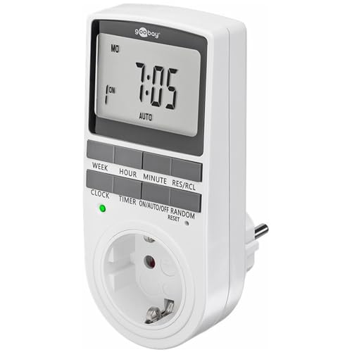 goobay - Zeitschaltuhr digital mit 16 Programmen - Zeitschaltuhr Steckdose mit Zufallsmodus zum Einbruchschutz - Timer Steckdose inkl. 100 Tage Back-up Akku - 3680W - 230V (AC) - 16A - 64900 von goobay