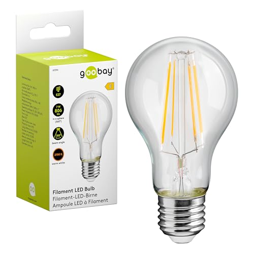 goobay 65396 E27 Filament LED Birne 7W / LED Birne mit E27 Fassung/LED Lampe mit geringer Wärmeentwicklung/Nicht dimmbar/Verbrauch 7 kWh/1000h / warmweißes Licht 2700K / Kristallklar von goobay