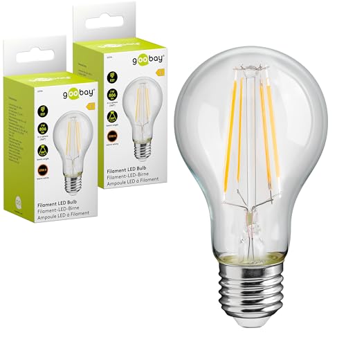 goobay 74101 E27 Filament LED Birne 7W / LED Birne mit E27 Fassung/LED Lampe mit geringer Wärmeentwicklung/Nicht dimmbar/Verbrauch 7 kWh/1000h / warmweißes Licht 2700K / Kristallklar / 2 Stück goobay 74101 E27 Filament LED Birne 7W / LED Birne mit E27 Fassung/LED Lampe mit geringer Wärmeentwicklung/Nicht dimmbar/Verbrauch 7 kWh/1000h / warmweißes Licht 2700K / Kristallklar / 2 Stück von goobay