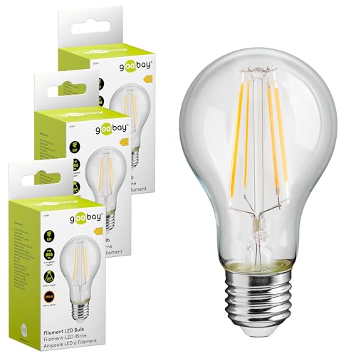 goobay 74102 E27 Filament LED Birne 7W / LED Birne mit E27 Fassung/LED Lampe mit geringer Wärmeentwicklung/Nicht dimmbar/Verbrauch 7 kWh/1000h / warmweißes Licht 2700K / Kristallklar / 3 Stück goobay 74102 E27 Filament LED Birne 7W / LED Birne mit E27 Fassung/LED Lampe mit geringer Wärmeentwicklung/Nicht dimmbar/Verbrauch 7 kWh/1000h / warmweißes Licht 2700K / Kristallklar / 3 Stück von goobay