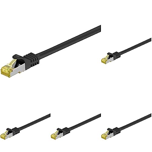 goobay 92653 RJ45 Patchkabel mit CAT 7 Rohkabel, doppelt geschirmt, S-FTP bis 600 Mhz, halogenfrei, Kupfer Kabel Stecker, vergoldete Kontakte, 5 m, Schwarz (Packung mit 5) von goobay