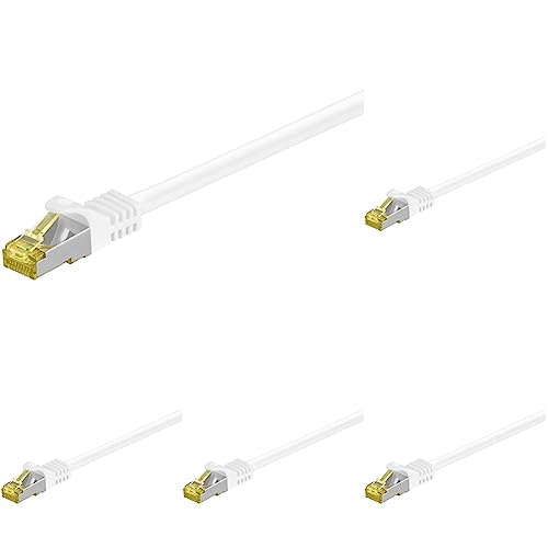 goobay 92660 RJ45 Patchkabel mit CAT 7 Rohkabel, doppelt geschirmt, S-FTP bis 600 Mhz, halogenfrei, Kupfer Kabel Stecker, vergoldete Kontakte, 0,5m, Weiß (Packung mit 5) von goobay