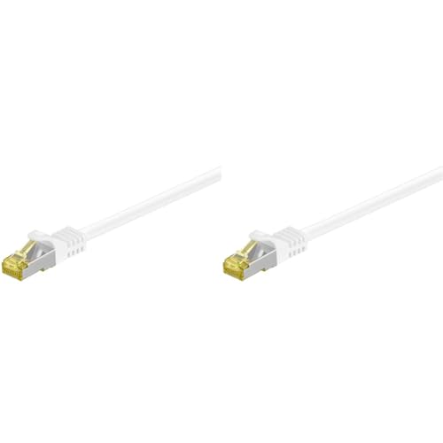 goobay 92666 RJ45 Patchkabel mit CAT 7 Rohkabel, doppelt geschirmt, S-FTP bis 600 Mhz, halogenfrei, Kupfer Kabel Stecker, vergoldete Kontakte, 7,5m, Weiß (Packung mit 2) von goobay