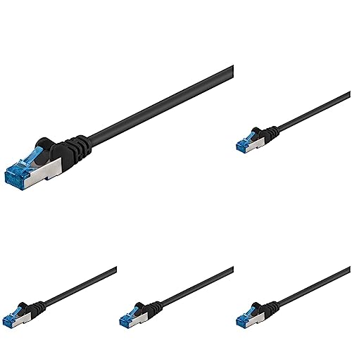 goobay 92700 CAT 6a PatchKabel, EthernetKabel, doppelt geschirmt, S-FTP bis 10000 Mbits, 500 Mhz, halogenfrei Kupfer Kabel, RJ-45 Stecker, vergoldete Kontakte, 3m, Schwarz (Packung mit 5) von goobay