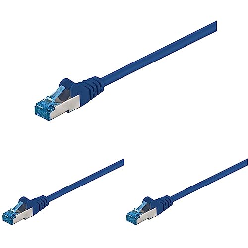 goobay 92724 CAT 6a PatchKabel, EthernetKabel, doppelt geschirmt, S-FTP bis 10000 Mbits, 500 Mhz, halogenfrei Kupfer Kabel, RJ-45 Stecker, vergoldete Kontakte, 3m, Blau (Packung mit 3) von goobay