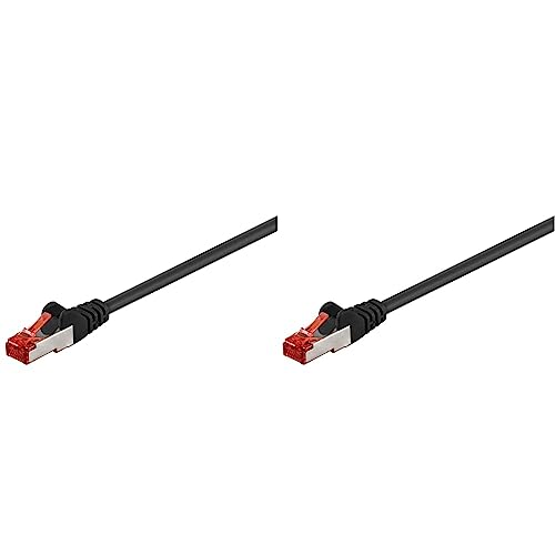 goobay 92743 CAT 6 Kabel Lan Netzwerkkabel für Gigabit Ethernet S-FTP doppelt geschirmtes Patchkabel mit RJ45 Stecker, 0,25m, Schwarz (Packung mit 2) von goobay
