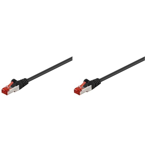 goobay 92749 CAT 6 Kabel Lan Netzwerkkabel für Gigabit Ethernet S-FTP doppelt geschirmtes Patchkabel mit RJ45 Stecker, 5m, Schwarz (Packung mit 2) von goobay
