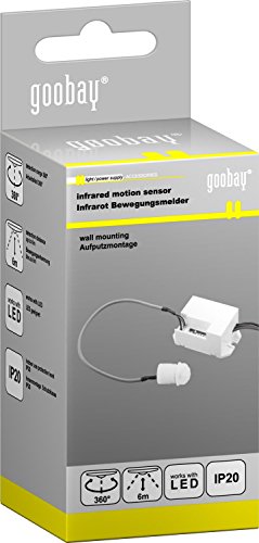 goobay 96006 Mini Infrarot Bewegungsmelder Innen – Kleinstbauweise für fast Unsichtbare Unterputz (UP) Montage – 360° Erfassungsbereich – Reichweite 6m - Weiß, Schwarz von goobay