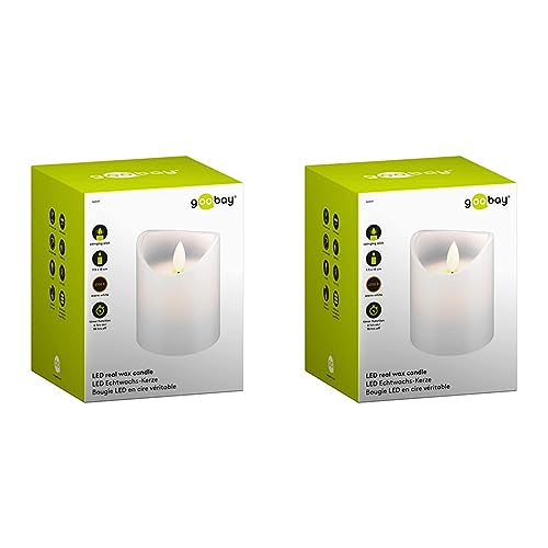 goobay LED Echtwachs-Kerze 10cm hoch, weiß wunderschöne und sichere Lichtlösung für viele Bereiche wie Haus und Loggia, Büros, Schulen oder Seniorenheime (Packung mit 2) von goobay