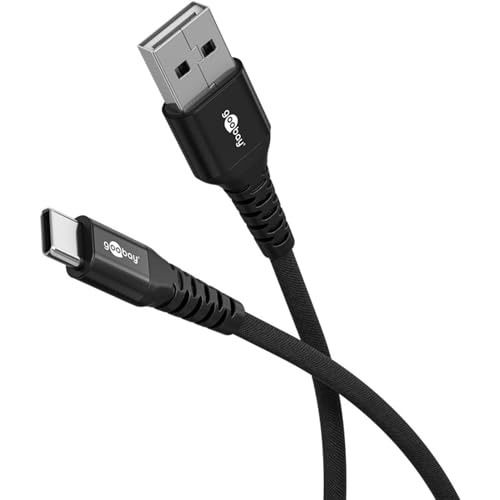 goobay USB-A auf USB-C 60W / 2m / Flexibles Textilkabel / 480 Mbits Ladekabel USB C/Supersoft/Samsung, Xiaomi, Google, Nothing Phone USB A auf C Kabel/Stoffkabel/Schwarz / 74527 von goobay