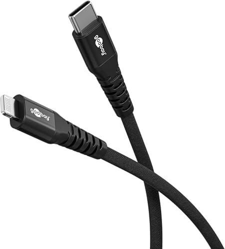goobay USB-C auf Lightning 60W / 1m / Flexibles Textilkabel / 480 Mbits Ladekabel USB C/Supersoft/Schnellladekabel Apple Lightning Kabel/USB Typ C Stoffkabel/Schwarz / 74515 von goobay