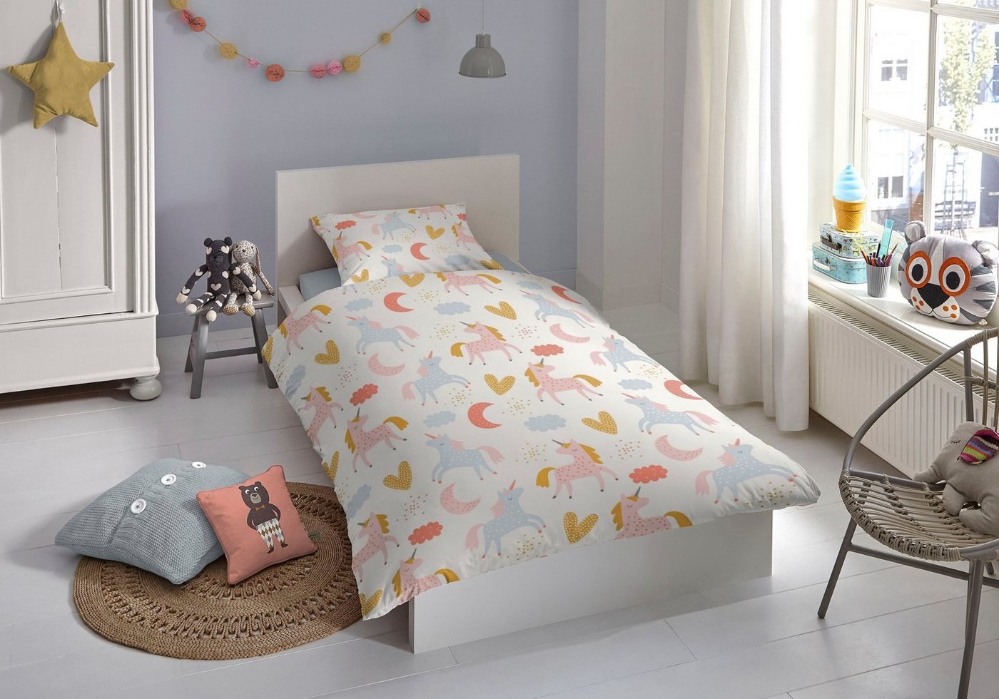 good morning Babybettwäsche Unilove, Renforcé, 2 teilig, Baumwolle, 100x135, Reißverschluss, Baby, Mädchen, Einhorn, Herze good morning Babybettwäsche Unilove, Renforcé, 2 teilig, Baumwolle, 100x135, Reißverschluss, Baby, Mädchen, Einhorn, Herze von good morning