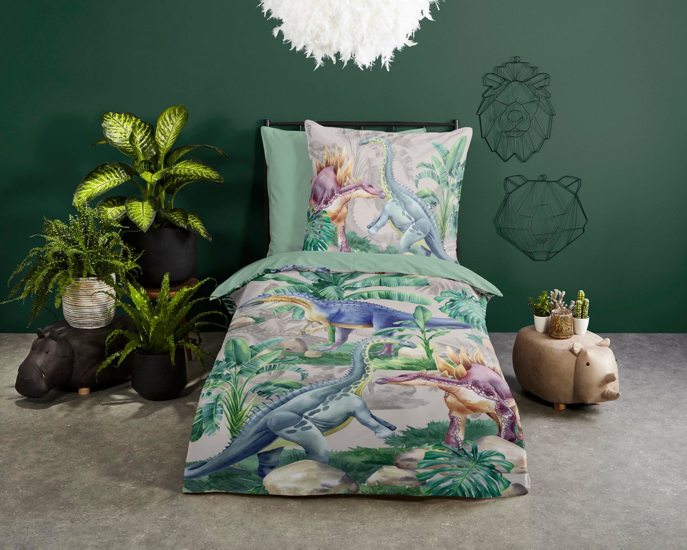 good morning Kinderbettwäsche Century, Renforcé, 2 teilig, Baumwolle, 135x200, Reißverschluss, Wendeoptik, Kind, Junge, Dino Grün good morning Kinderbettwäsche Century, Renforcé, 2 teilig, Baumwolle, 135x200, Reißverschluss, Wendeoptik, Kind, Junge, Dino Grün von good morning
