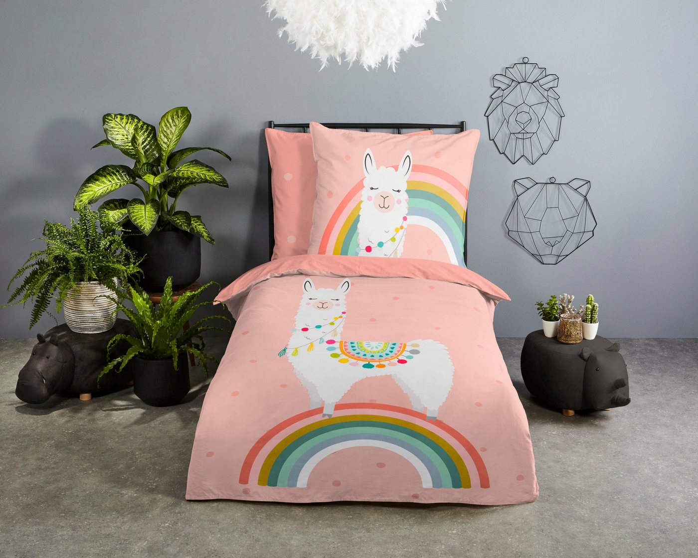 good morning Kinderbettwäsche Llamaa, Renforcé, 2 teilig, Baumwolle, 135x200, Reißverschluss, Wende, Kind, Mädchen, Lama, Rosa good morning Kinderbettwäsche Llamaa, Renforcé, 2 teilig, Baumwolle, 135x200, Reißverschluss, Wende, Kind, Mädchen, Lama, Rosa von good morning
