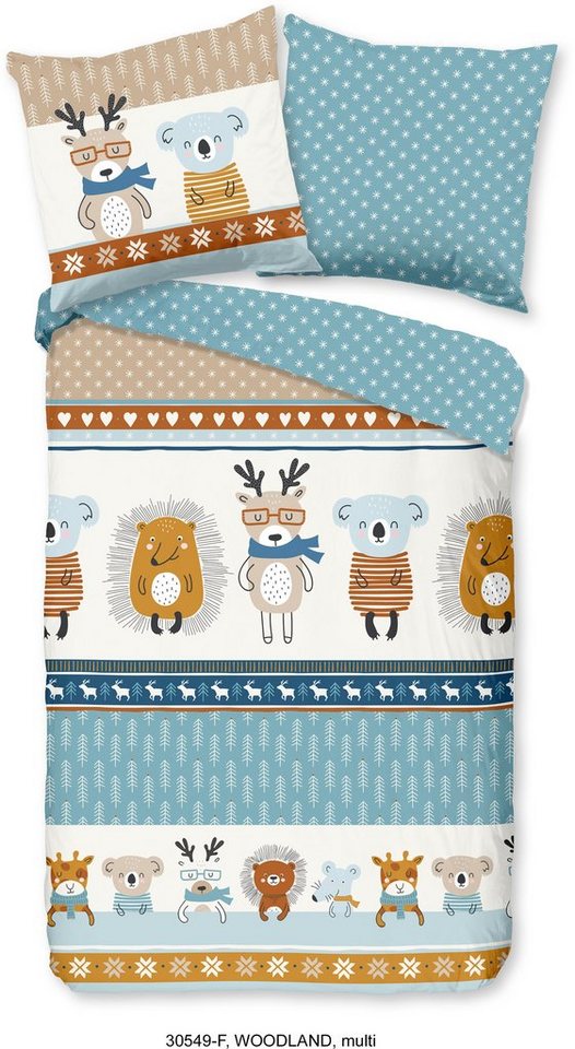 good morning Kinderbettwäsche Woodland, Biber, Flanell, 2 teilig, Biber, 135x200, Warm, Weich, Wendeoptik, Reißverschluss, Tieren, Kind von good morning