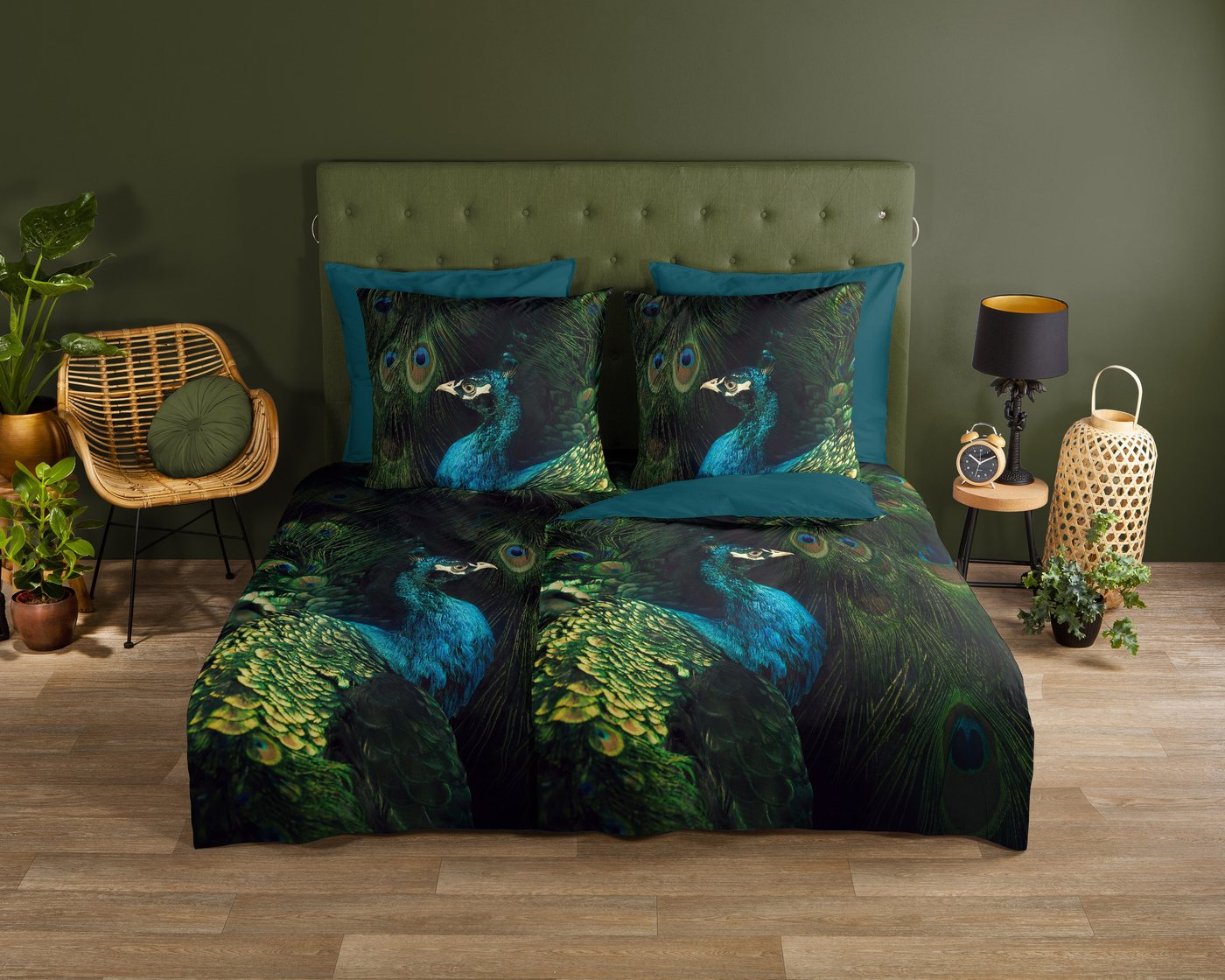 good morning Wendebettwäsche Coburg, Renforcé, 2 teilig, 100% Baumwolle, Renforcé, Reißverschluss, Wendeoptik, Pfau, Grün Petol von good morning