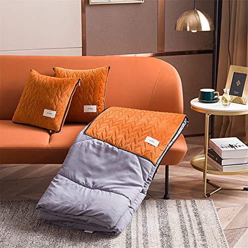 Reisedecke, Wurfkissen, 2-in-1-Kissen, Decke, Überwurfkissen, Flugzeugdecke, warme Steppdecke für Erholung, Auto, Büro, Zuhause, Schlafen, Nickerchen, Reisedecke (Orange) von goodFarewell